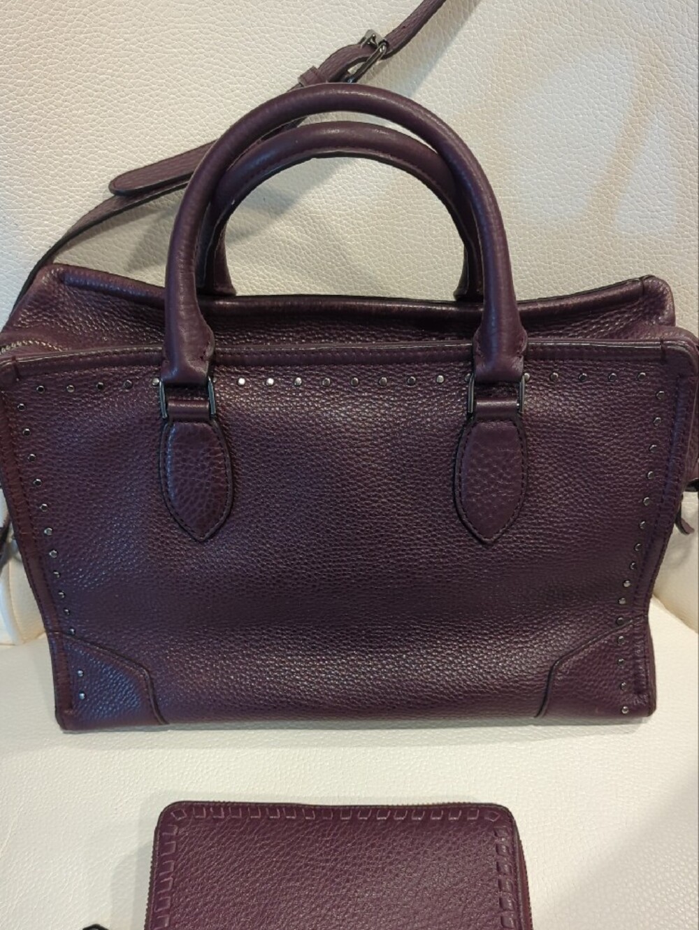 Rebecca Minkoff Plum Pebbled Leather Satchel with Crossbody Strap and Wallet - Picture 3 of 15